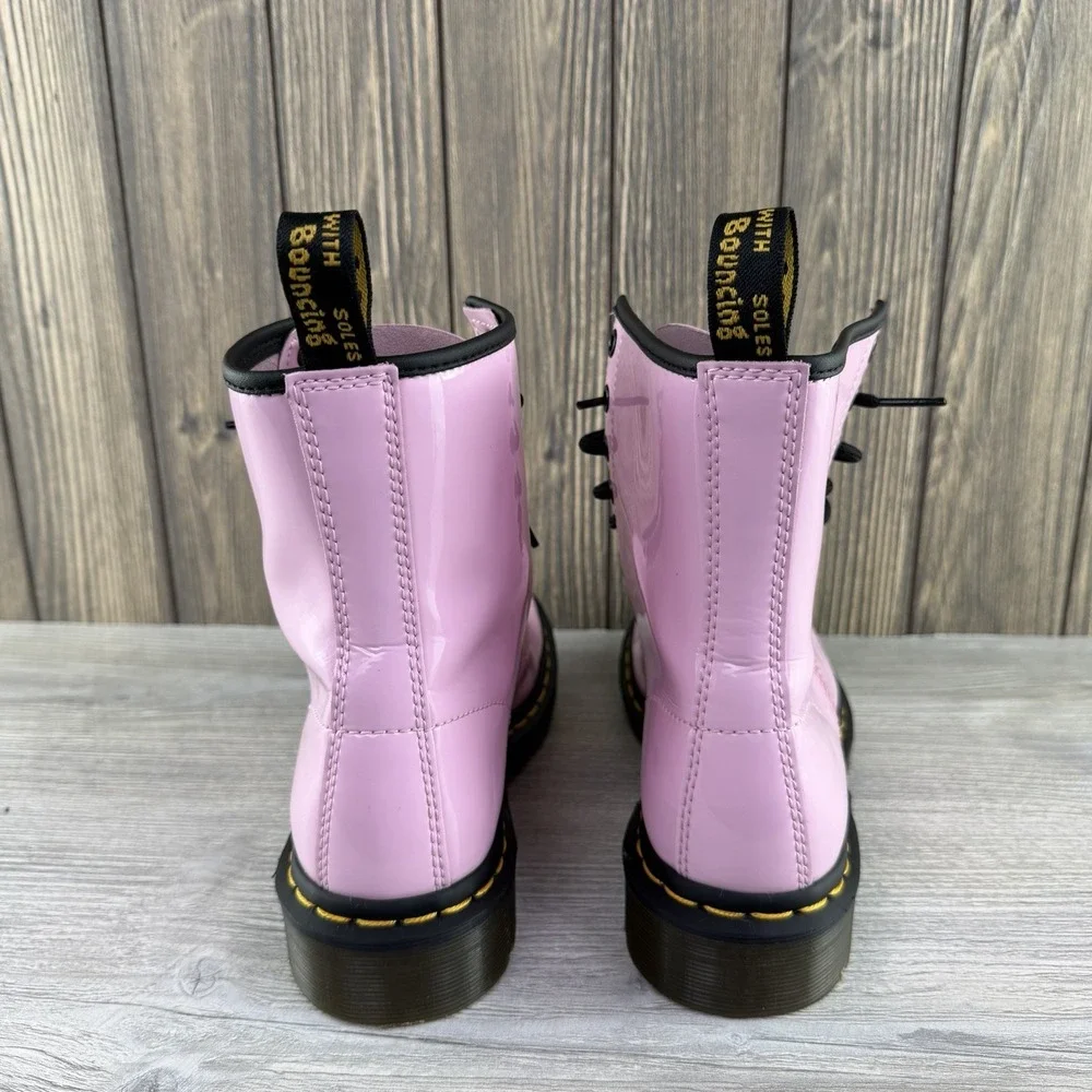 Dr Doc Martens Pink Black Combat Boots Barbie Patent Leather Women Size 7